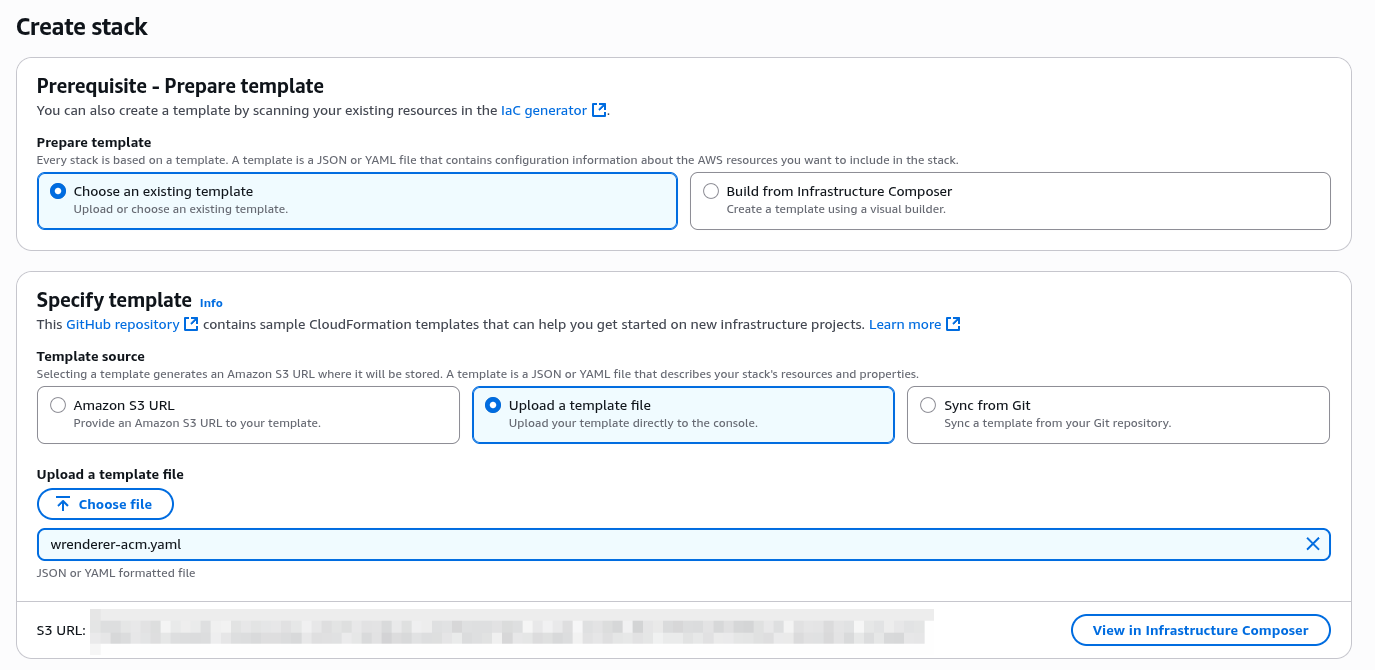 Choose CloudFormation template to create ACM certificate