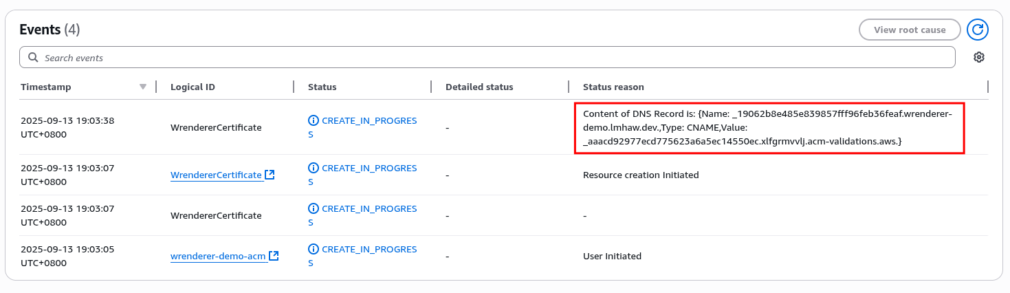 Set DNS record for certificate validation