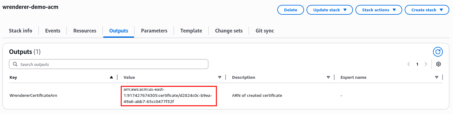 Specify WrendererCertificateArn parameter