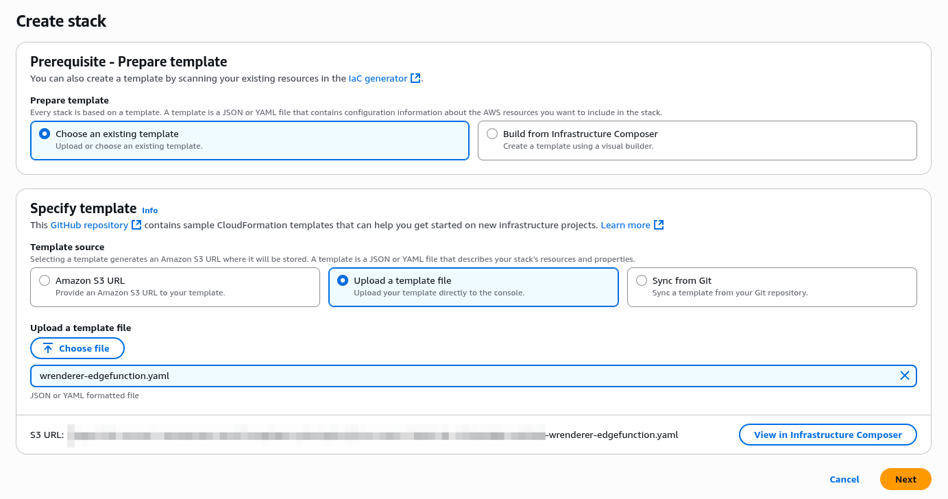 Choose CloudFormation template CloudFront integration environment